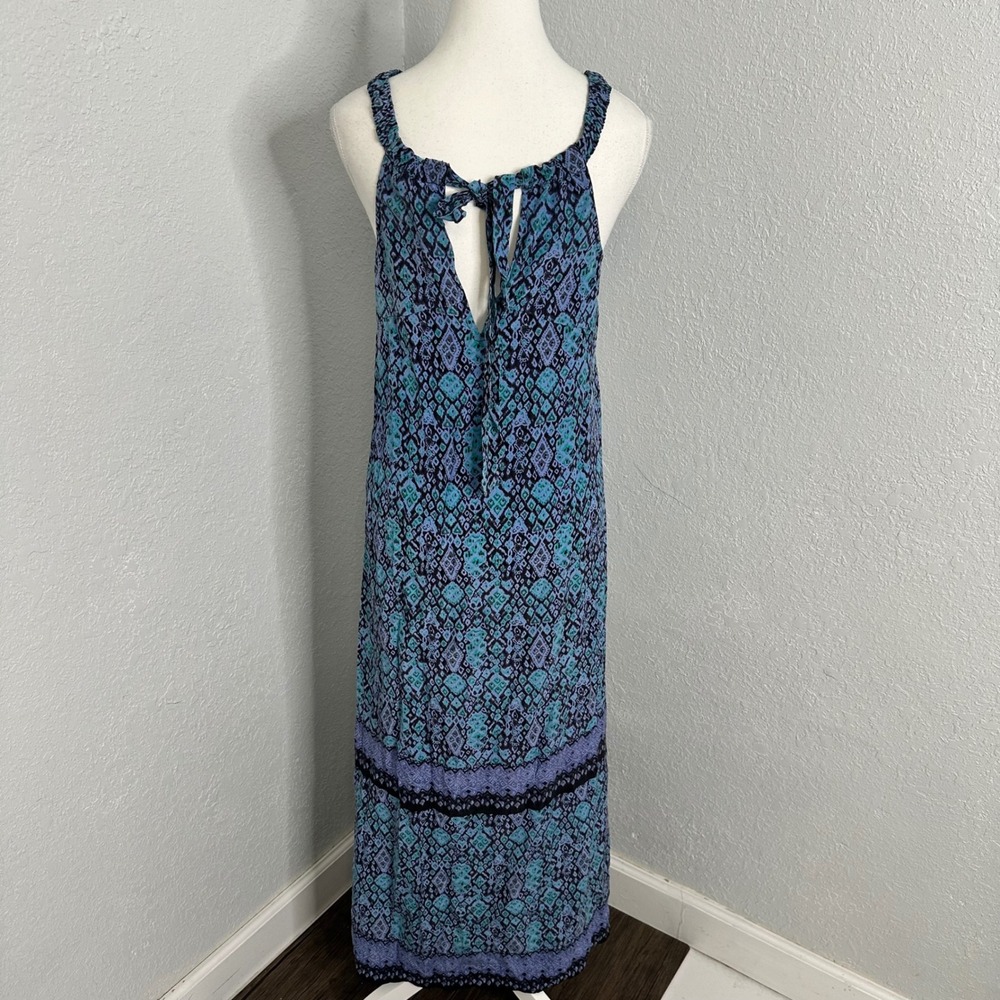 Joie Maxi Dress Silk Blue Teal‎ Paisley Print Spaghetti Strap Tie Back Size S - Picture 6 of 9